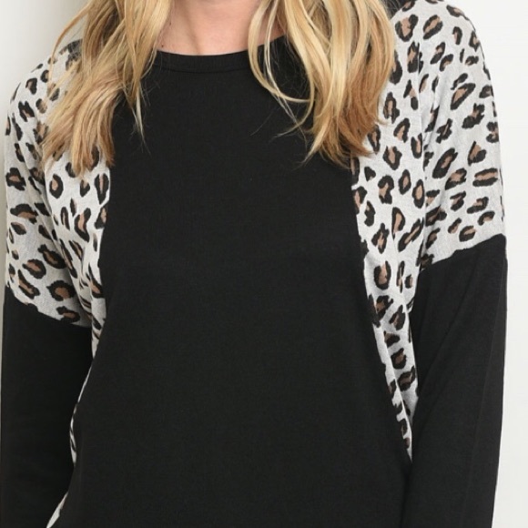 BLACK LEOPARD PRINT SLEEVE PANEL TUNIC TOP - Picture 4 of 7